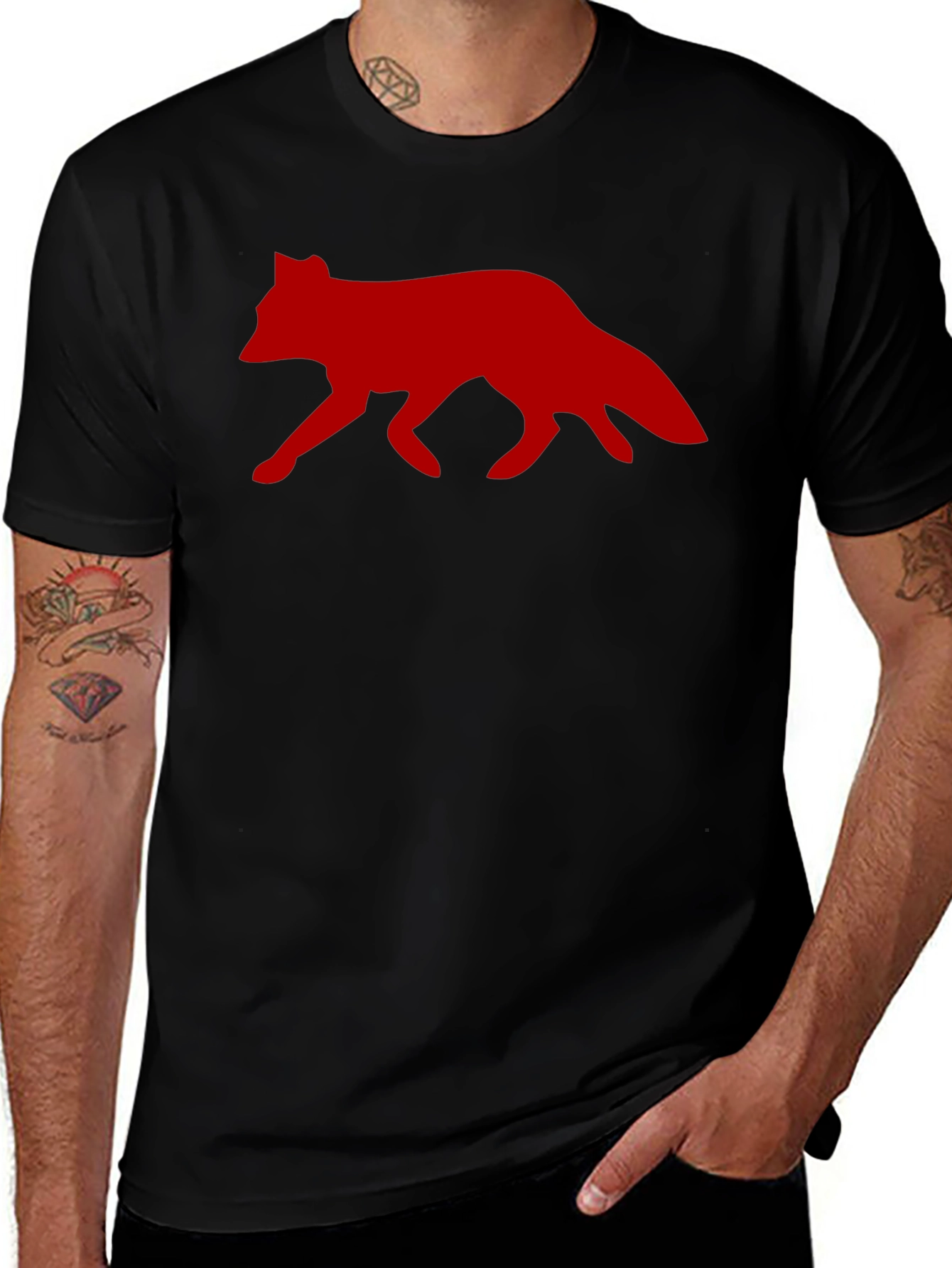Red Fox Graphic Print Black T-Shirt