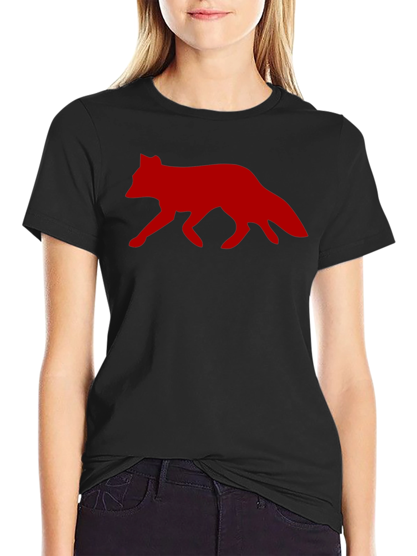 Red Fox Graphic Print Black T-Shirt