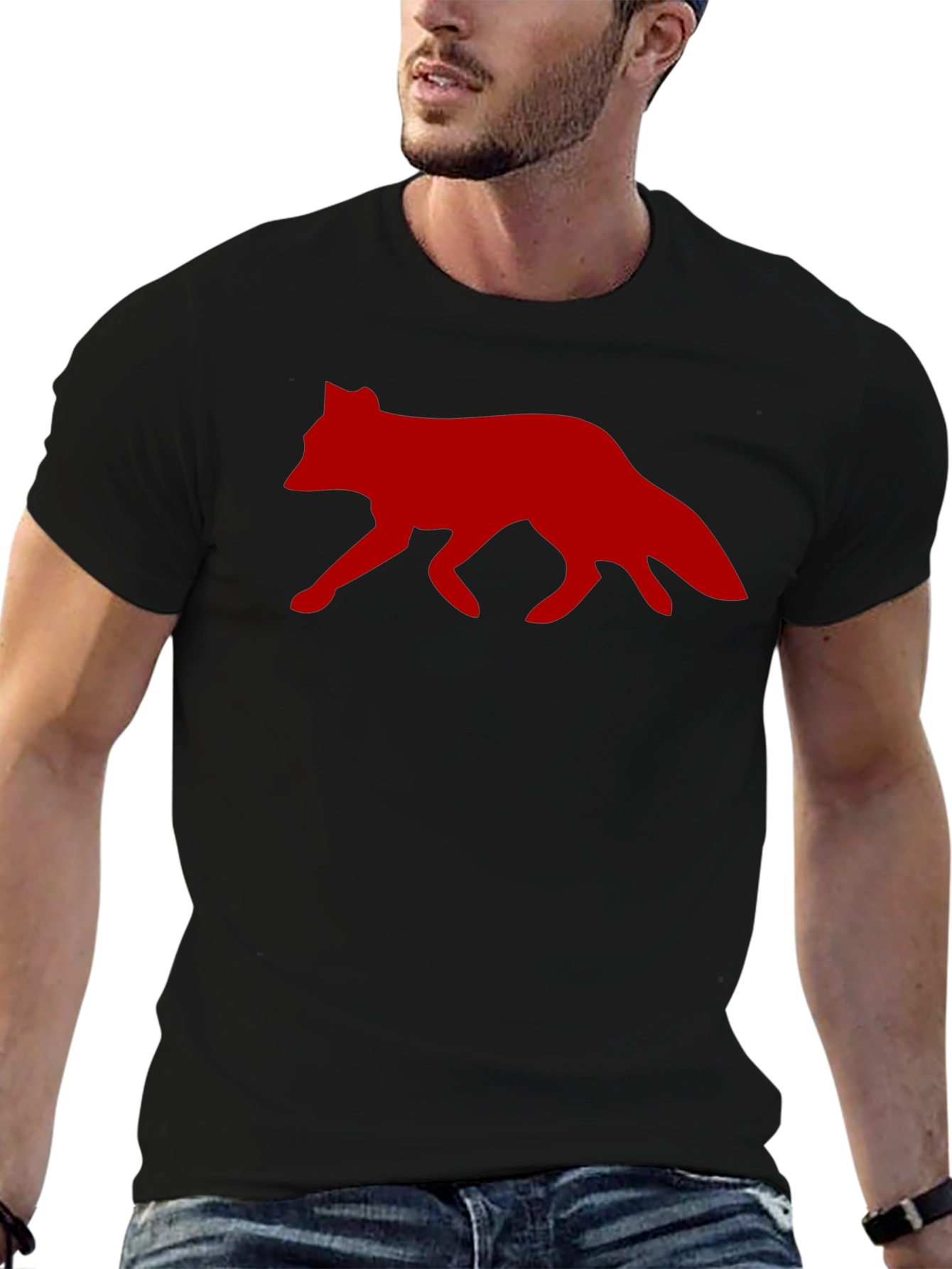Red Fox Graphic Print Black T-Shirt