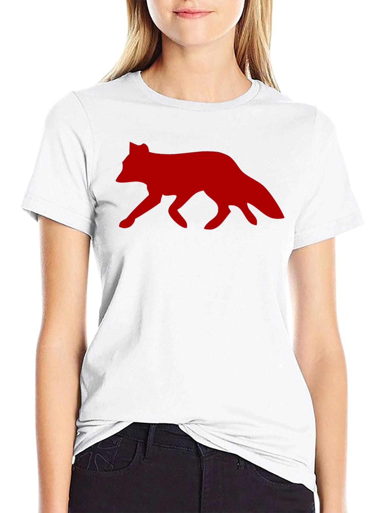 Red Fox Graphic Print Black T-Shirt