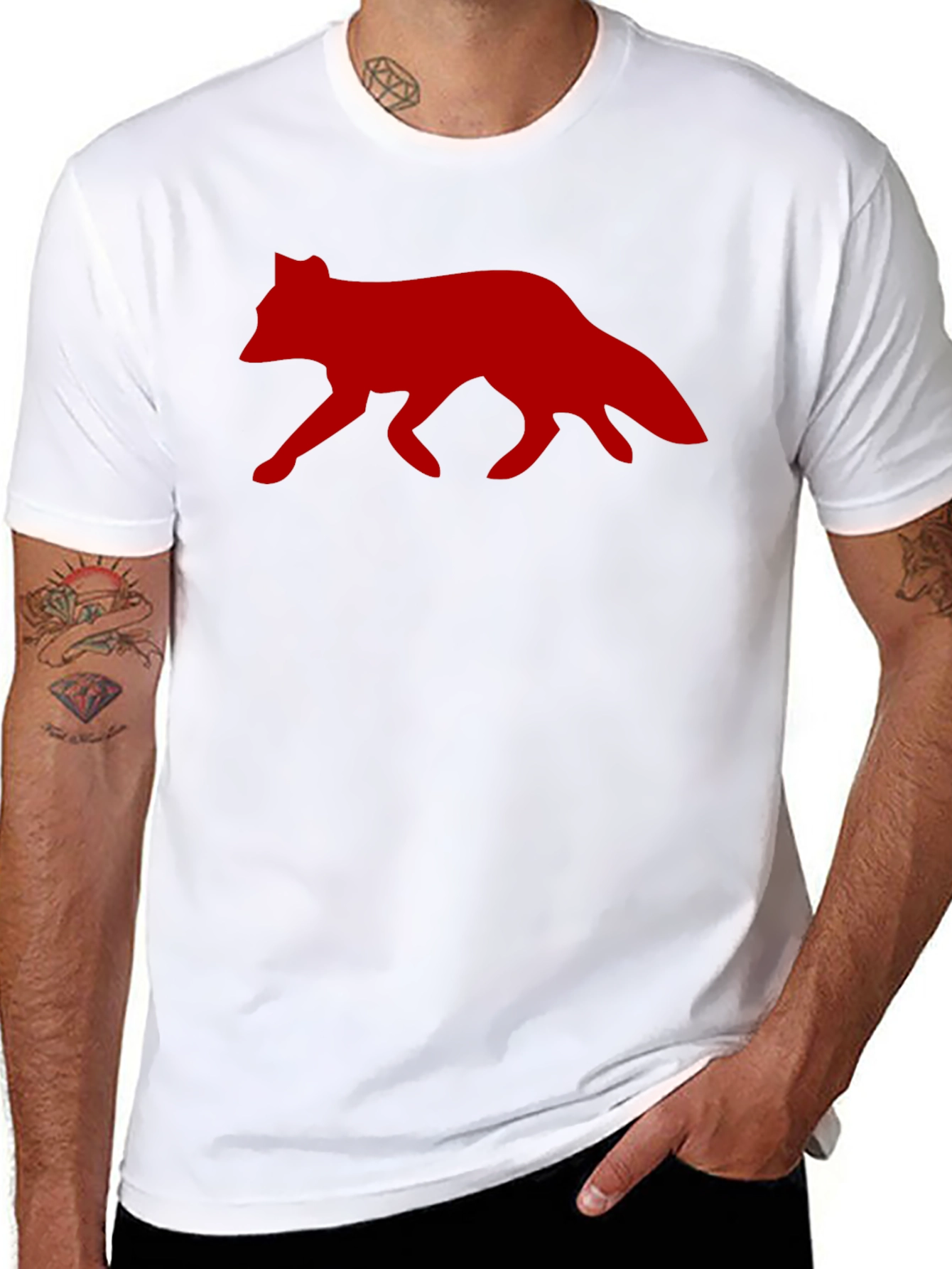 Red Fox Graphic Print Black T-Shirt