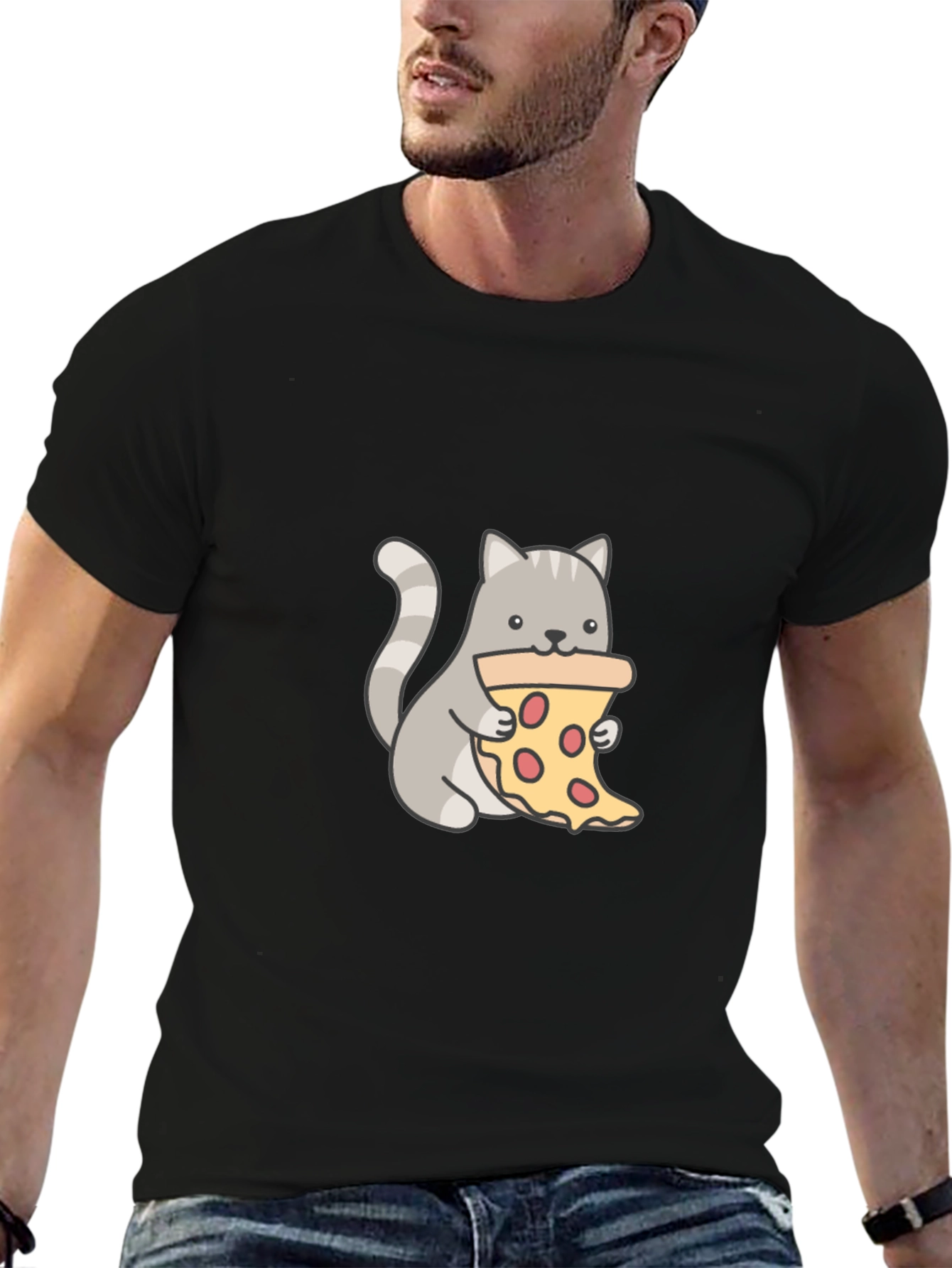 Cat Eating Pizza Graphic T-Shirt