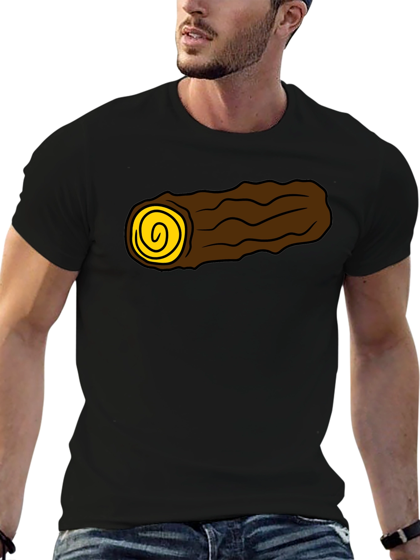 Cartoon Log Graphic Tee - Soft Black Cotton