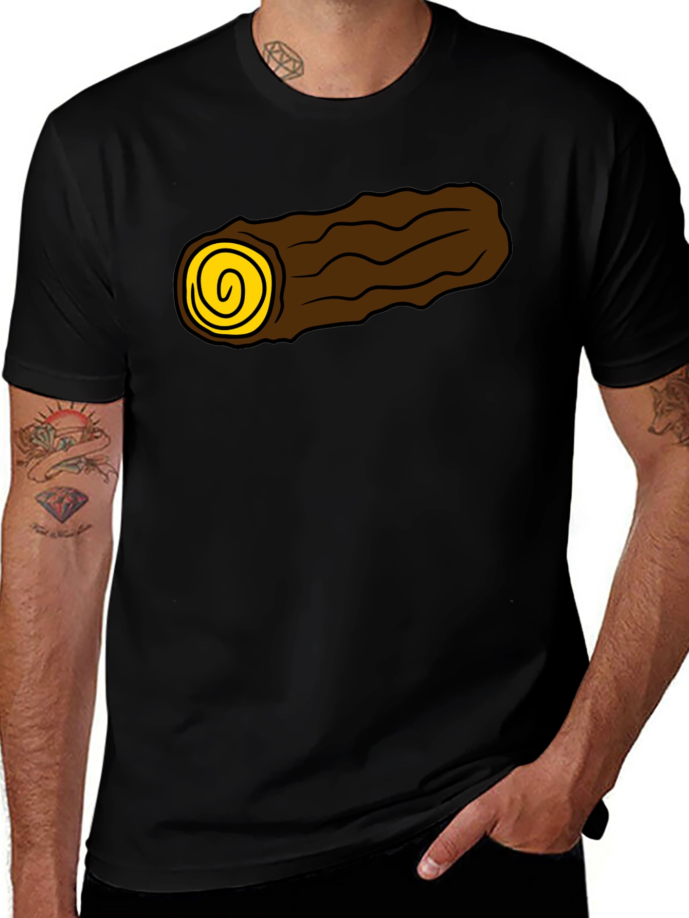 Cartoon Log Graphic Tee - Soft Black Cotton