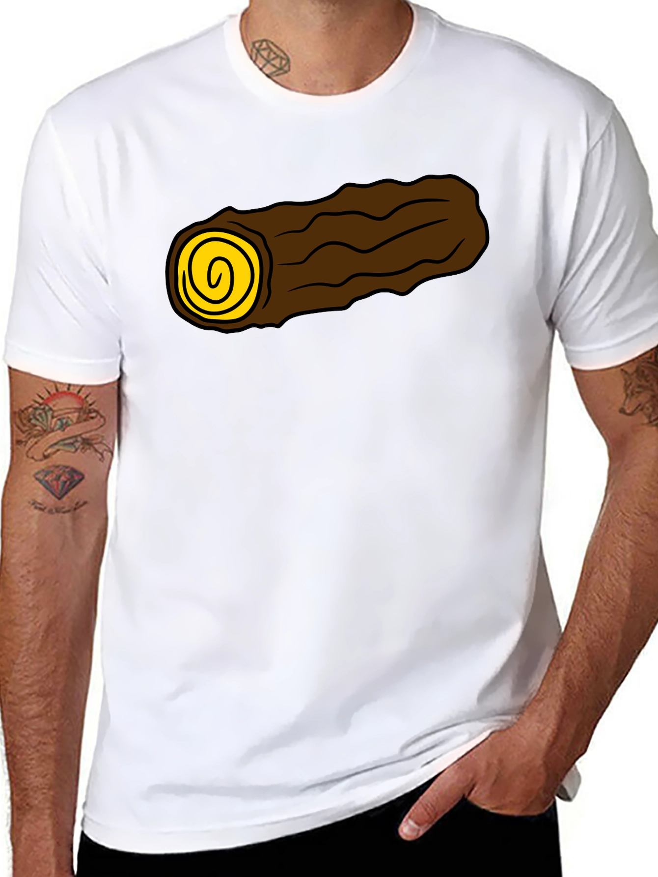Cartoon Log Graphic Tee - Soft Black Cotton