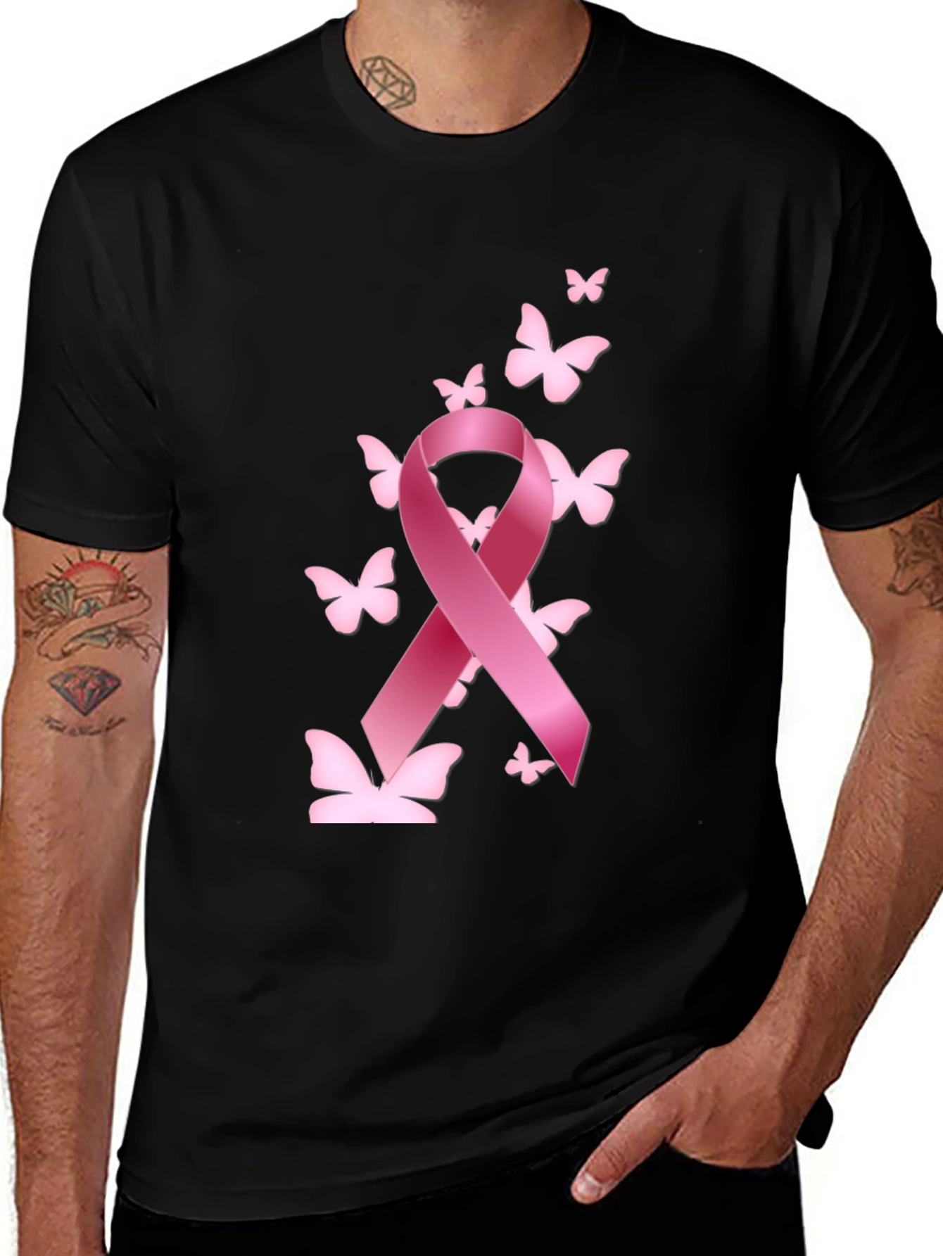 Breast Cancer Awareness T-Shirt Pink Ribbon Butterfly Graphic Tee