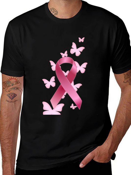 Breast Cancer Awareness T-Shirt Pink Ribbon Butterfly Graphic Tee