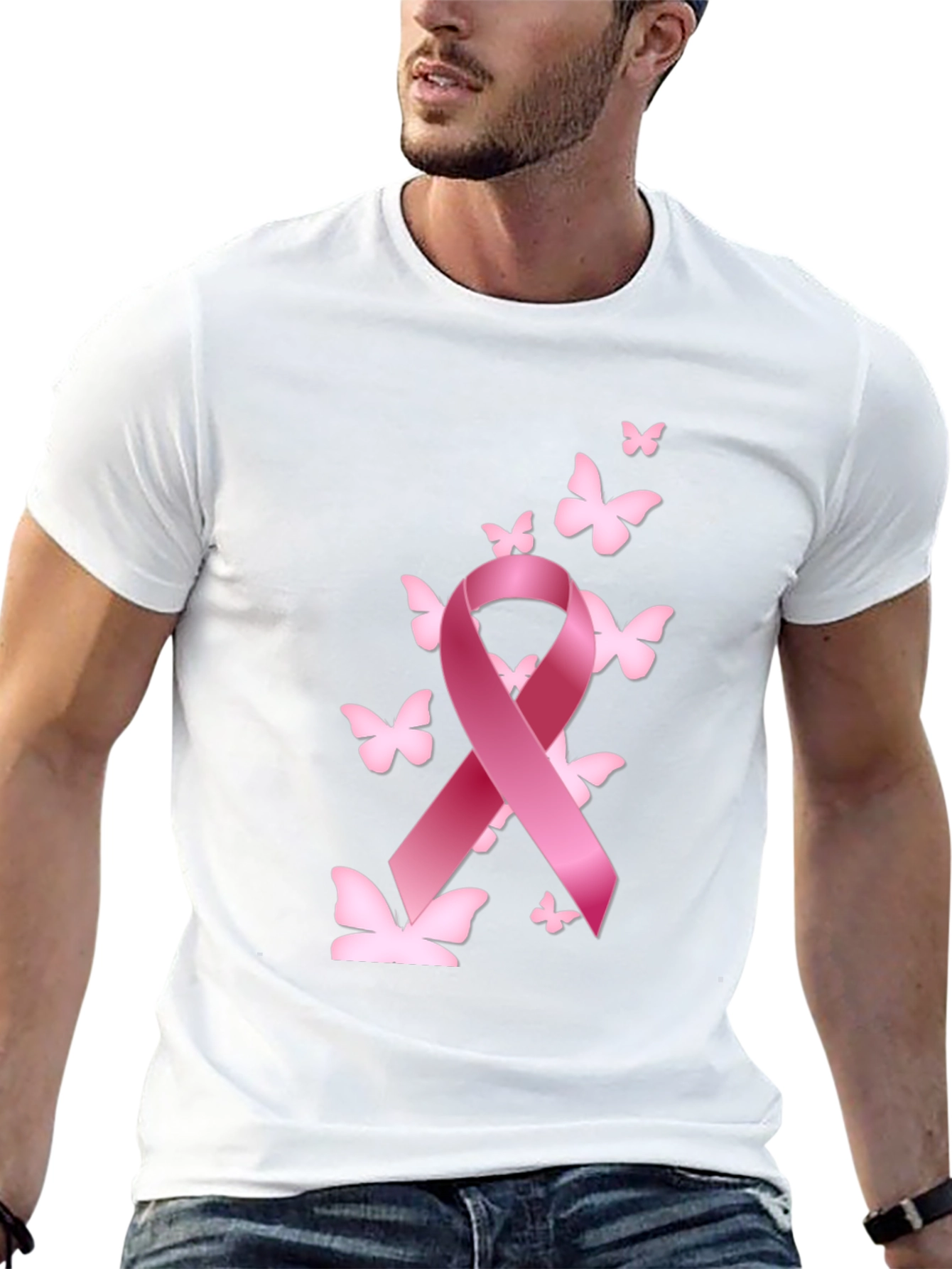Breast Cancer Awareness T-Shirt Pink Ribbon Butterfly Graphic Tee