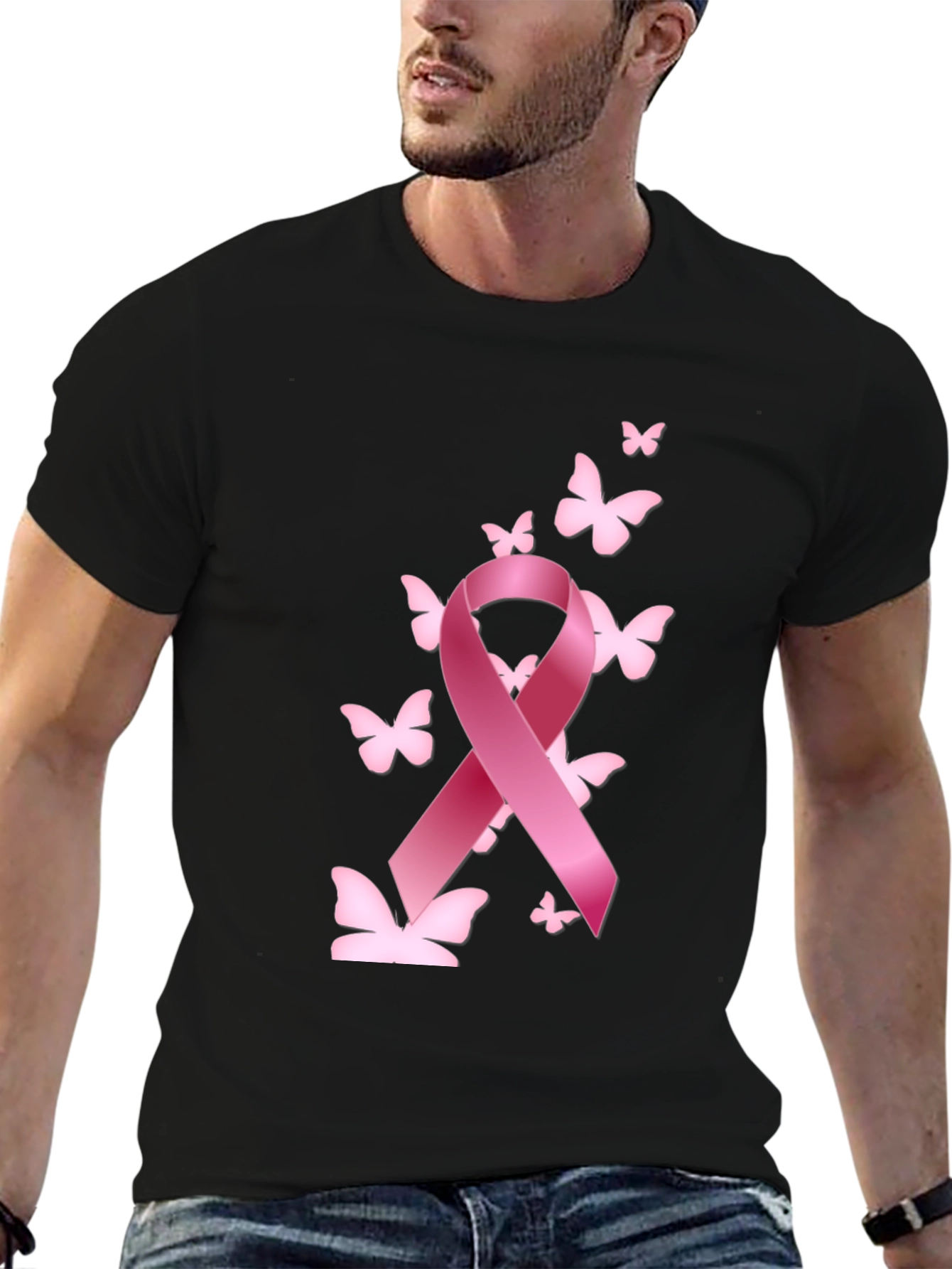 Breast Cancer Awareness T-Shirt Pink Ribbon Butterfly Graphic Tee