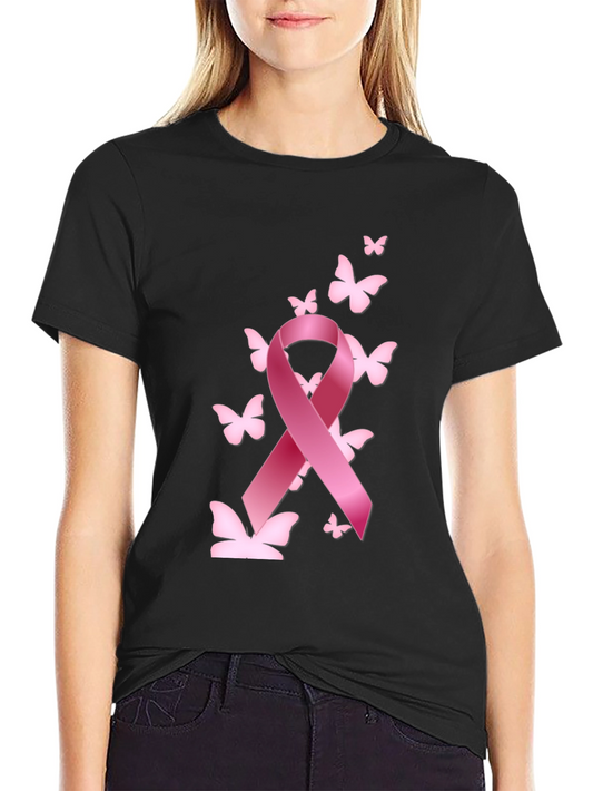 Breast Cancer Awareness T-Shirt Pink Ribbon Butterfly Graphic Tee