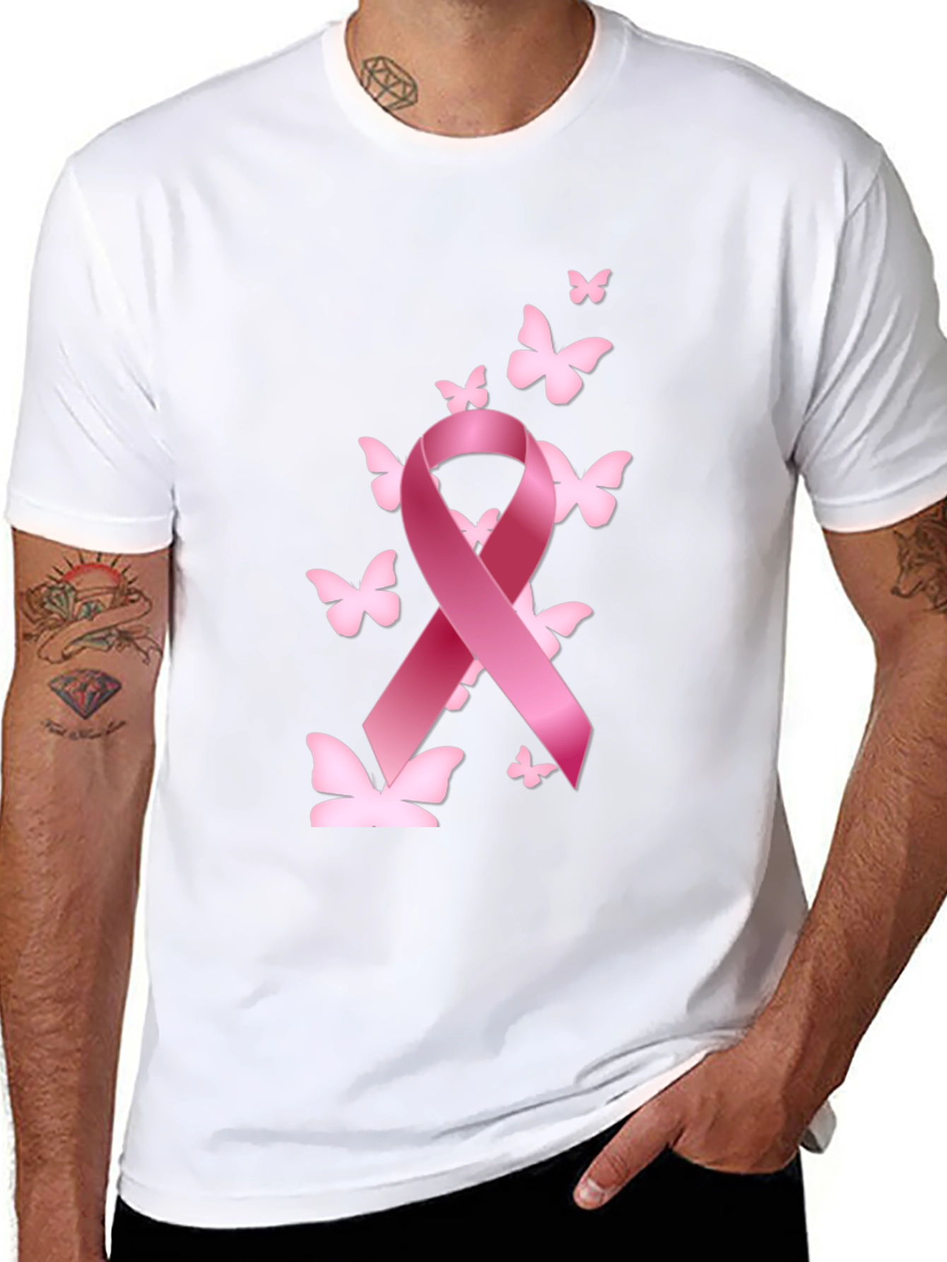 Breast Cancer Awareness T-Shirt Pink Ribbon Butterfly Graphic Tee