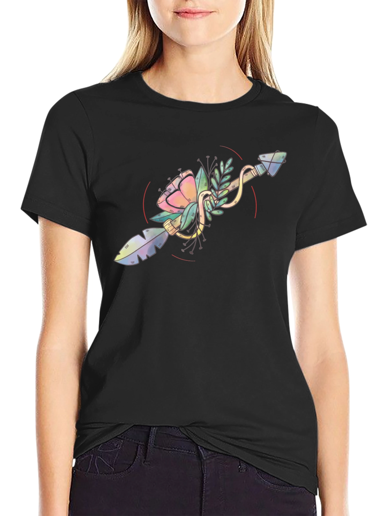 Floral Arrow Graphic Tee - Unique Artistic Design