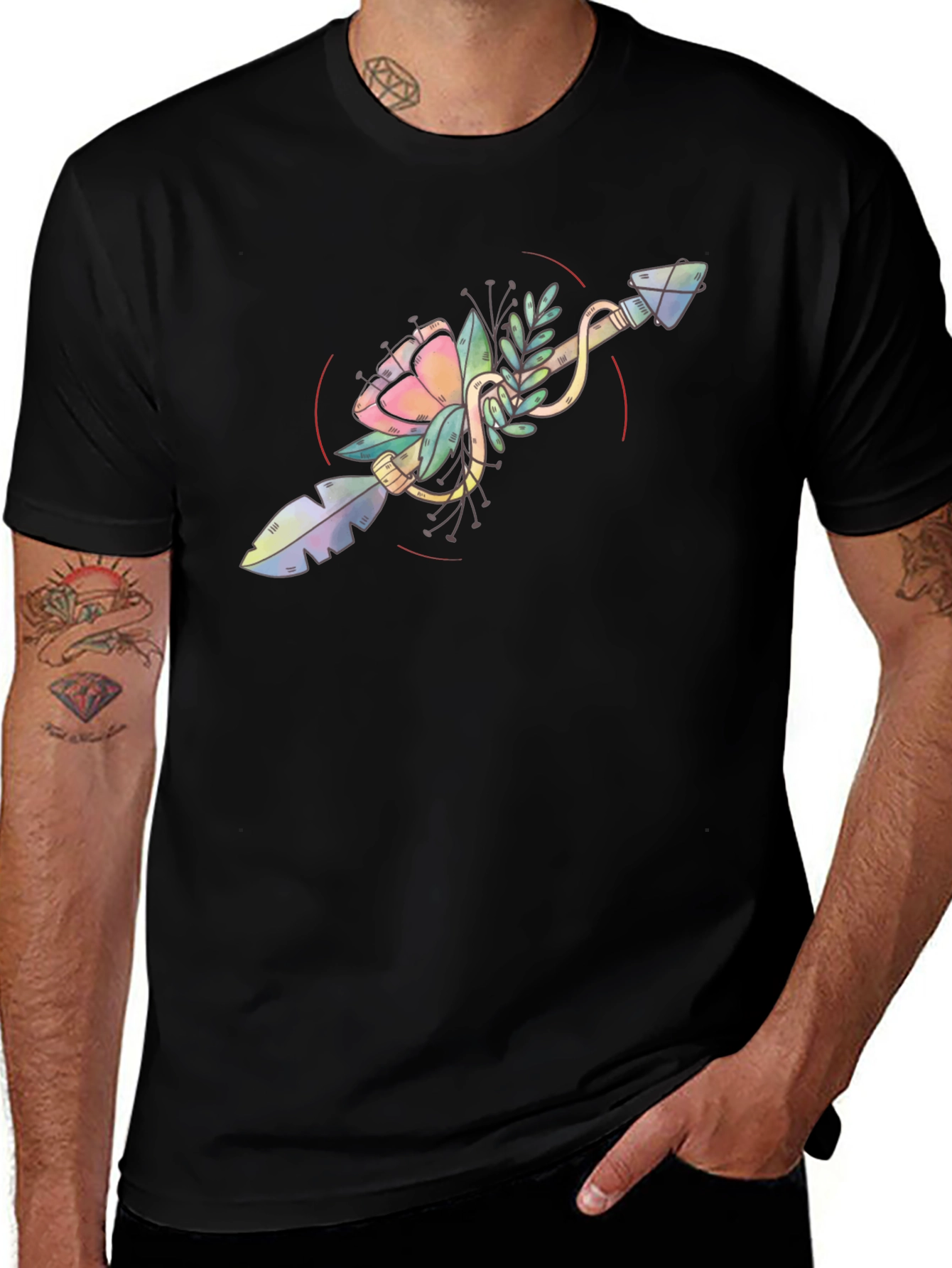 Floral Arrow Graphic Tee - Unique Artistic Design