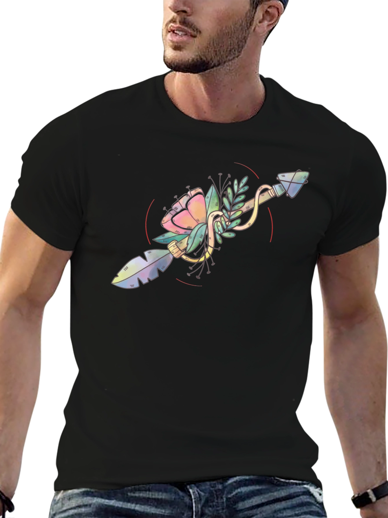 Floral Arrow Graphic Tee - Unique Artistic Design