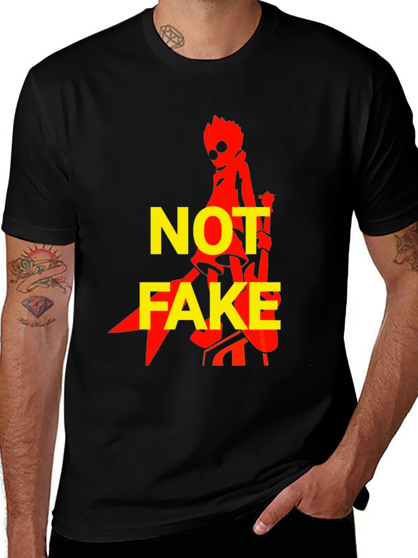 Not Fake T-Shirt - Graphic Print Black Tee