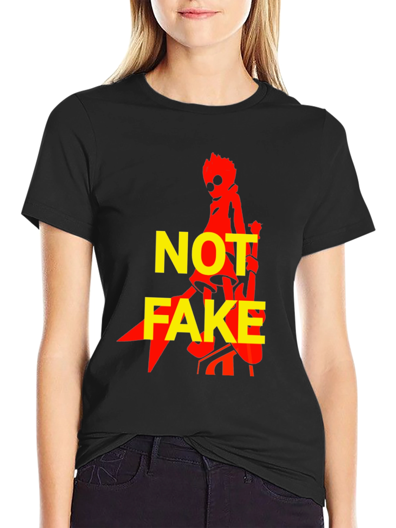 Not Fake T-Shirt - Graphic Print Black Tee