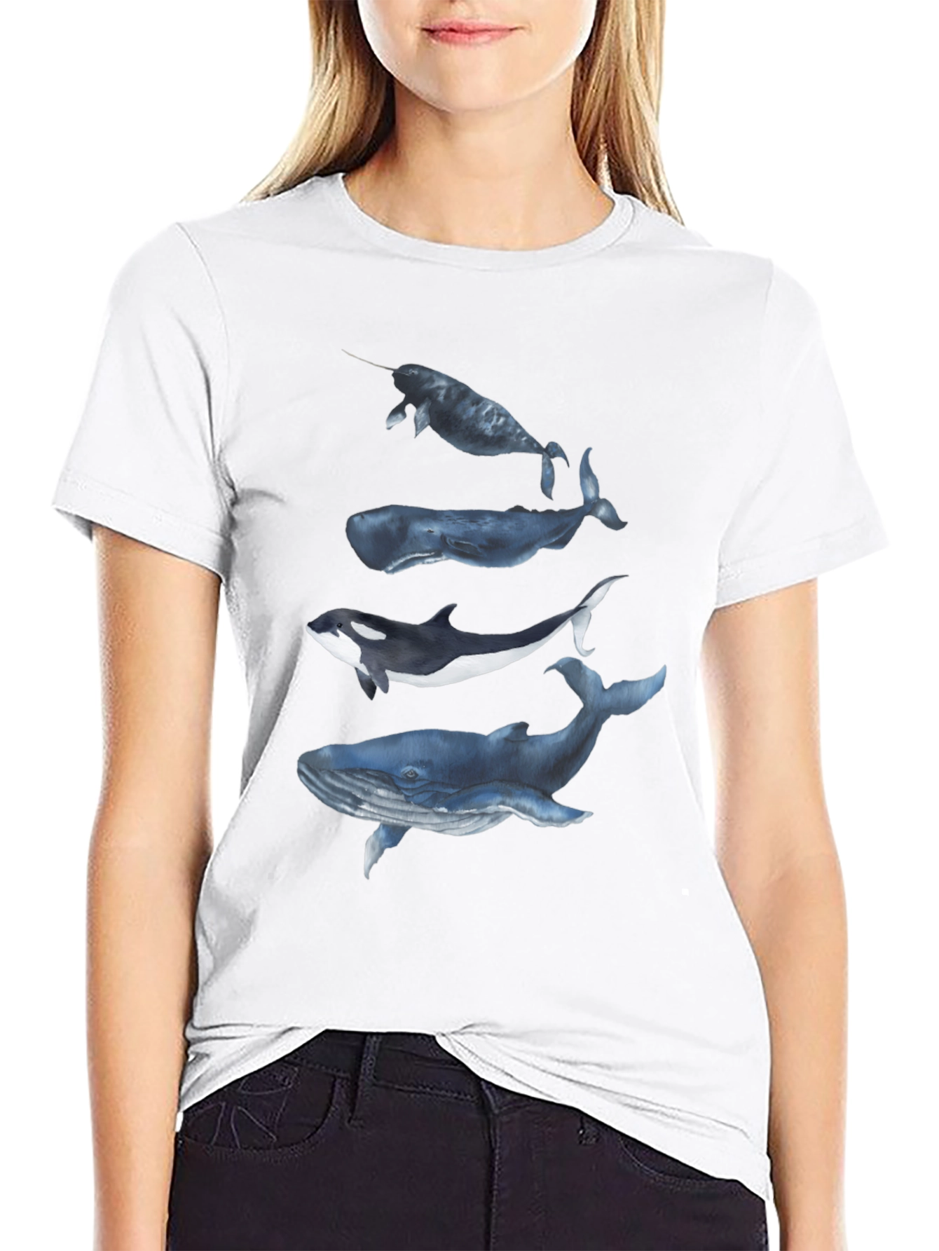 Whale Graphic Tee - Black Cotton T-Shirt
