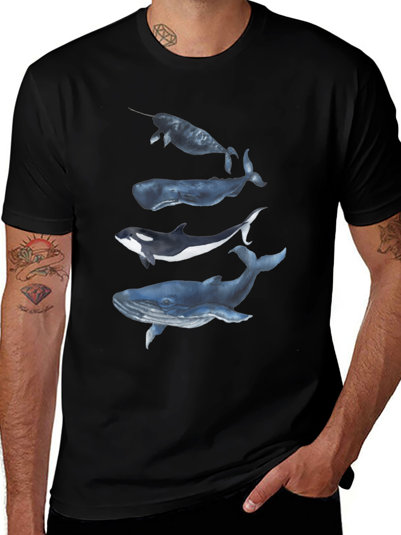 Whale Graphic Tee - Black Cotton T-Shirt