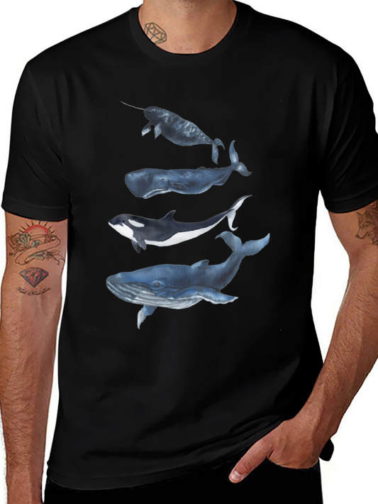 Whale Graphic Tee - Black Cotton T-Shirt