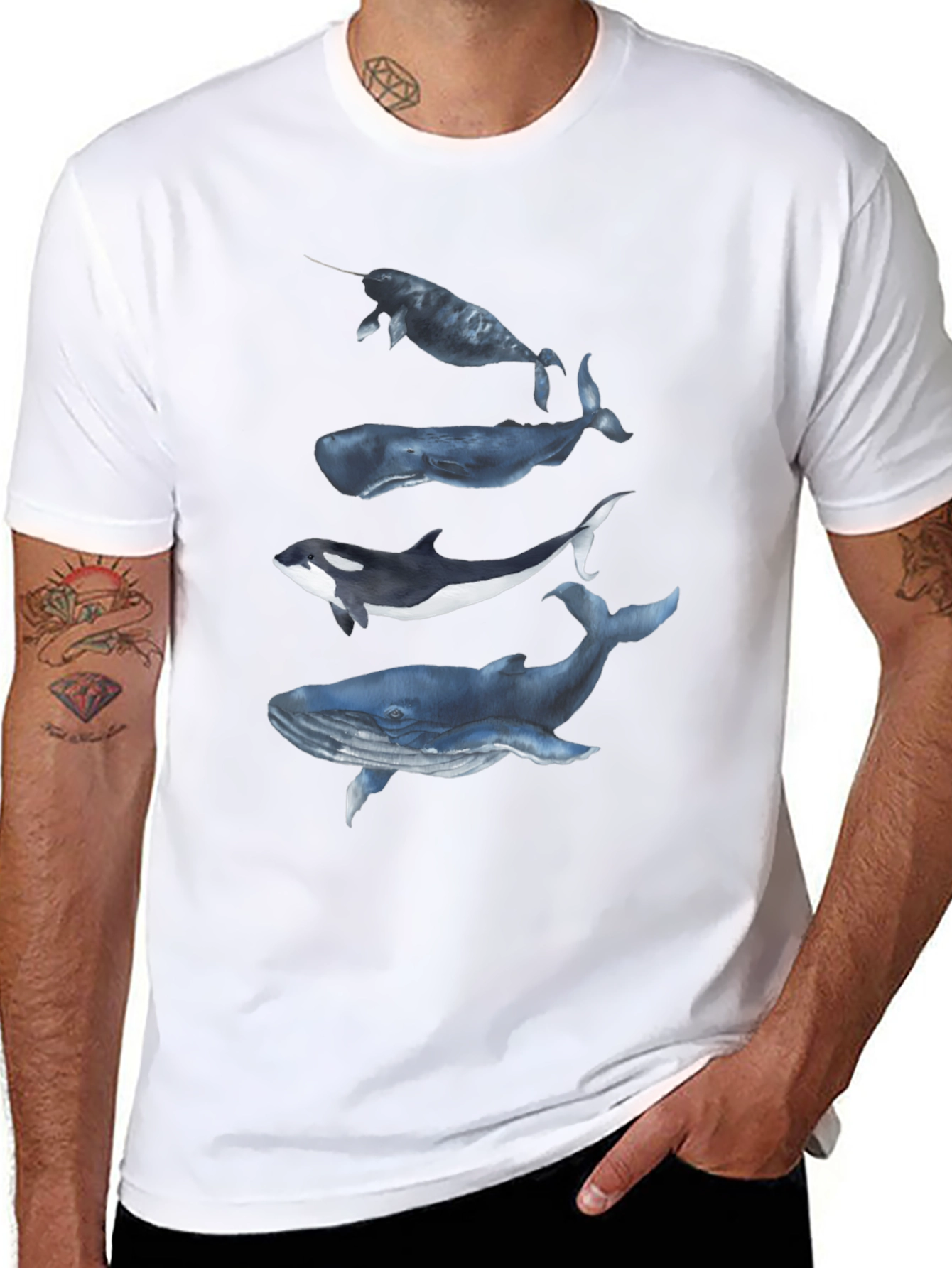 Whale Graphic Tee - Black Cotton T-Shirt