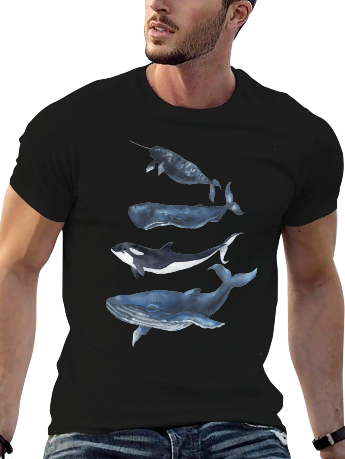 Whale Graphic Tee - Black Cotton T-Shirt