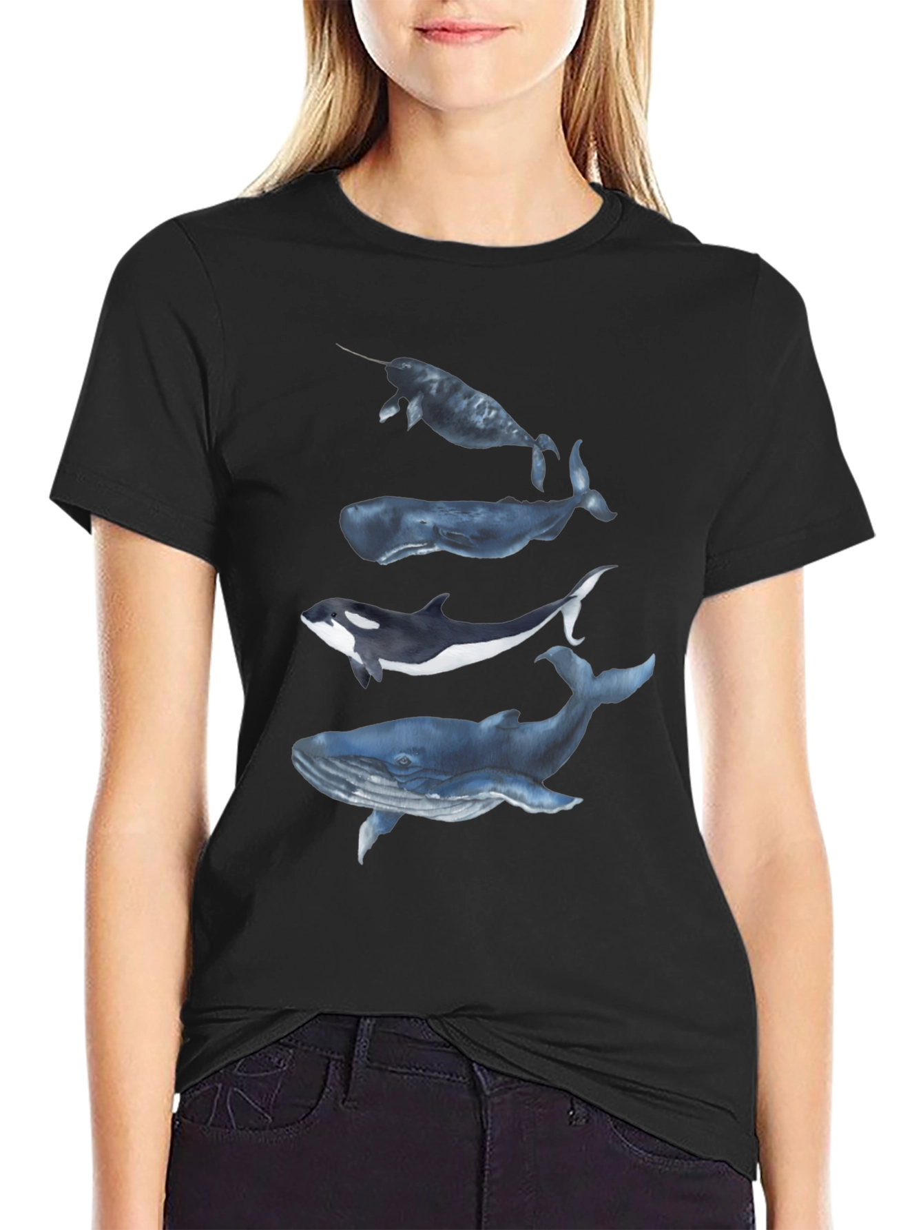 Whale Graphic Tee - Black Cotton T-Shirt