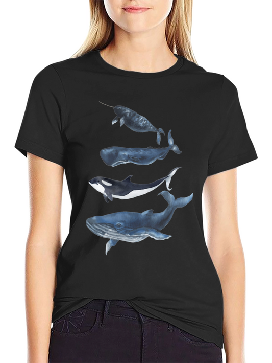Whale Graphic Tee - Black Cotton T-Shirt