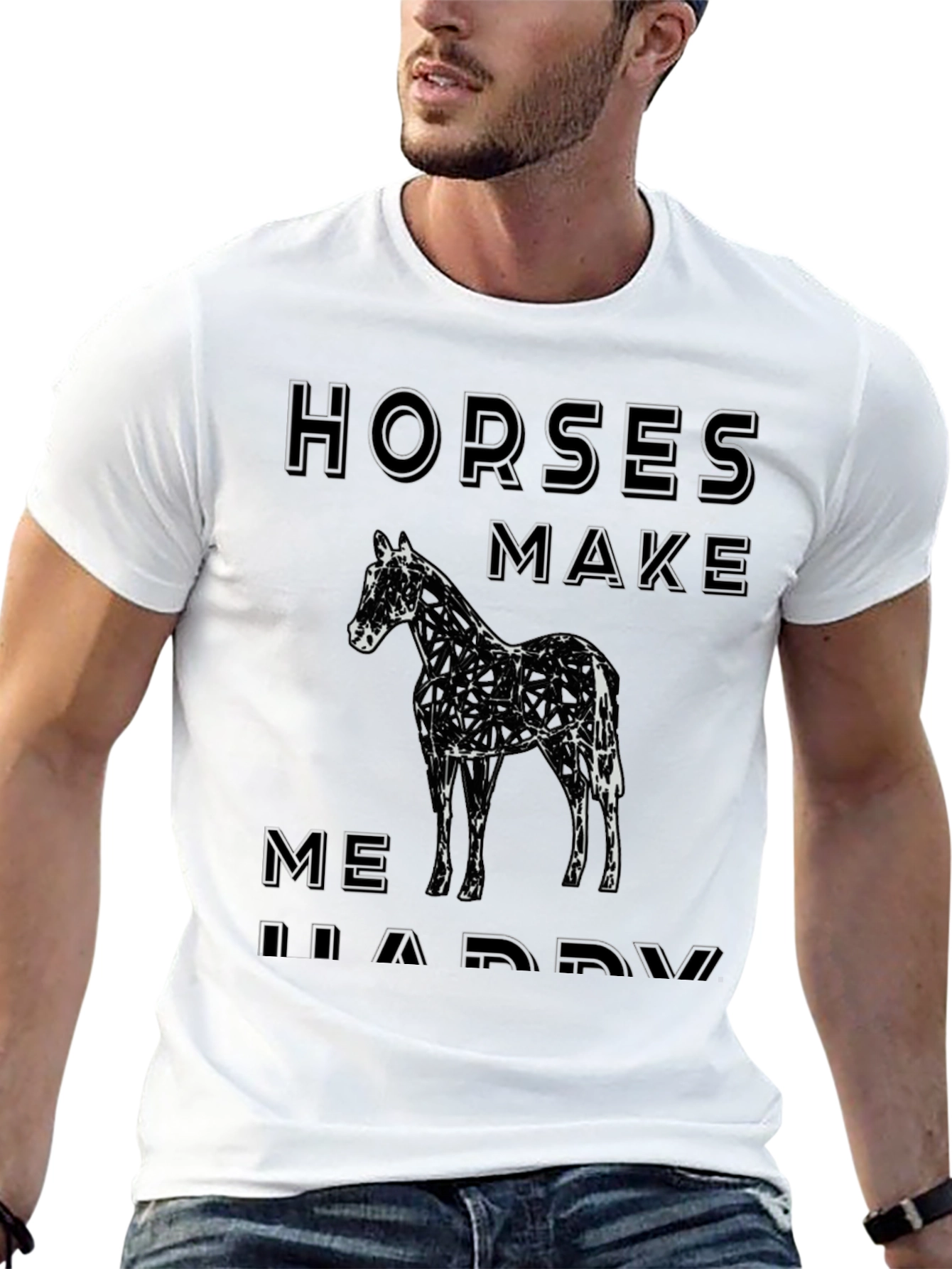 Horses Make Me Happy Graphic Tee - Black