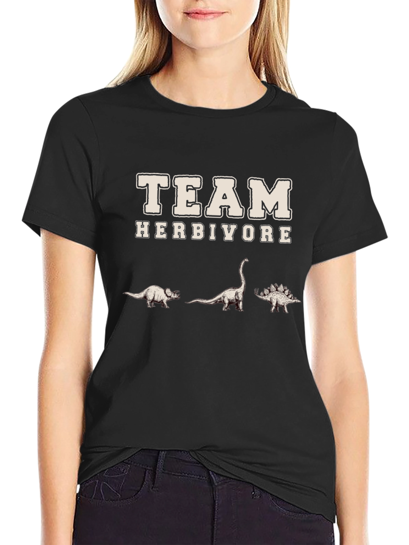 Team Herbivore Dinosaur Graphic Black T-Shirt
