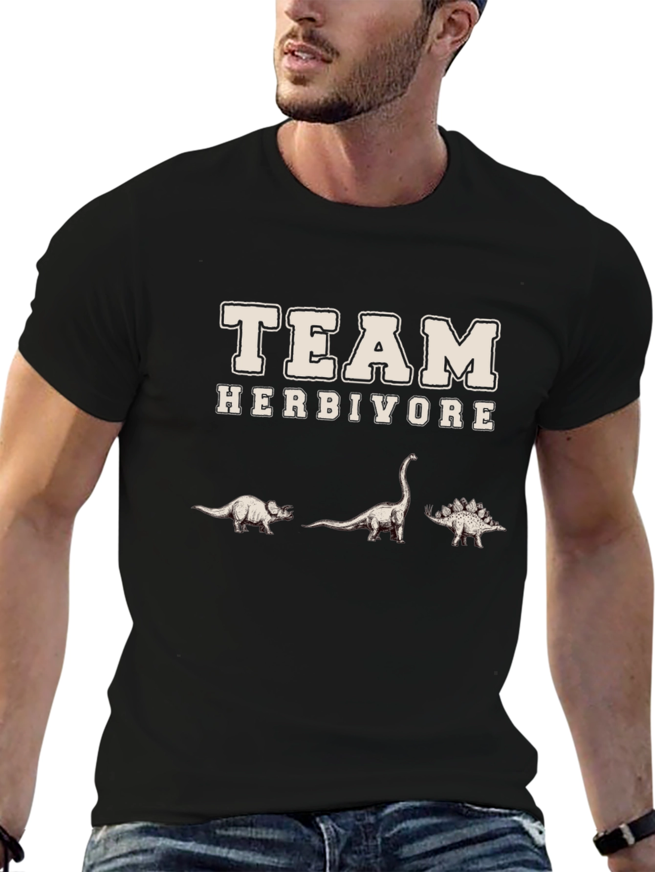 Team Herbivore Dinosaur Graphic Black T-Shirt