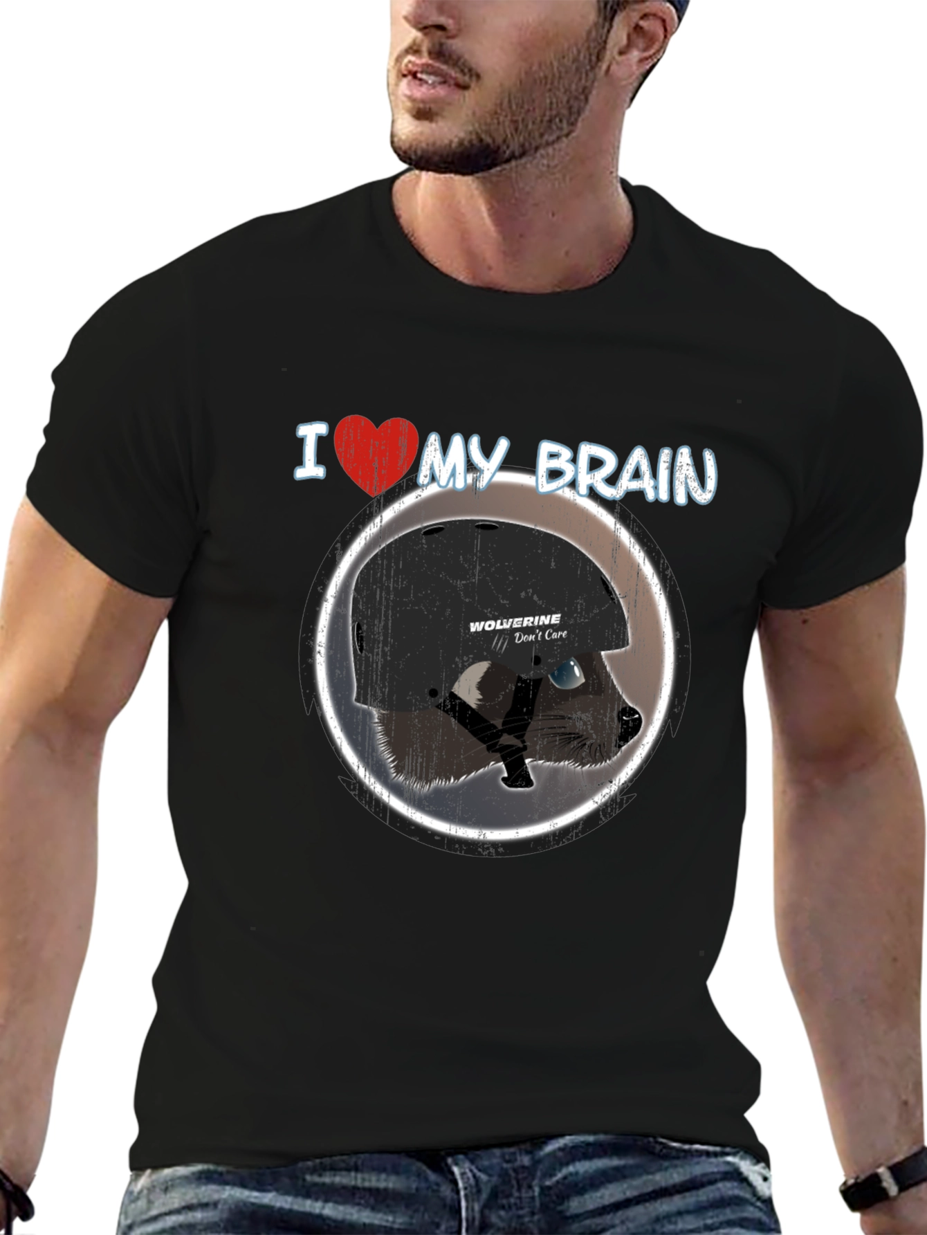 I Heart My Brain Raccoon Helmet T-Shirt