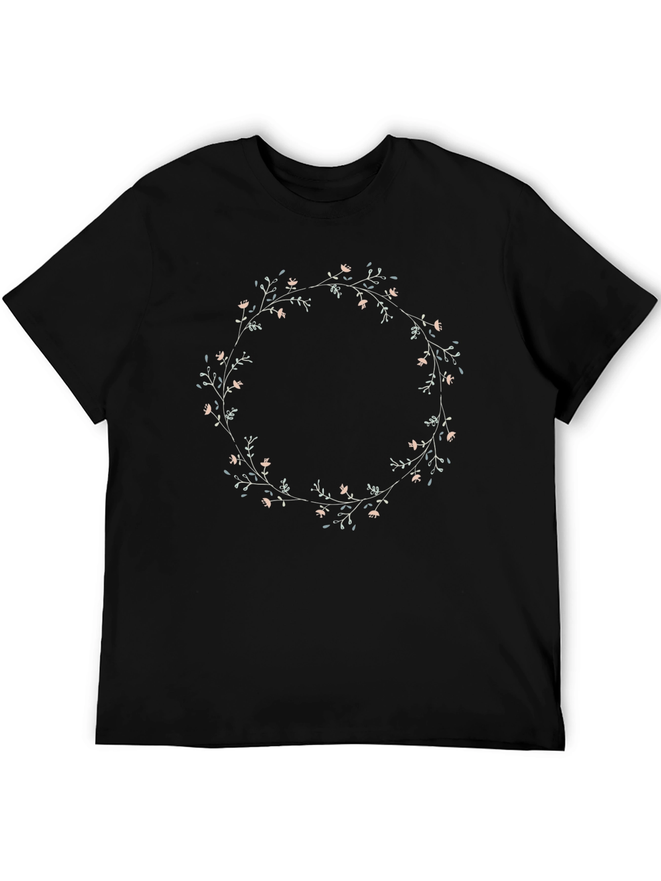 Floral Wreath Graphic Tee - Black Cotton Blend