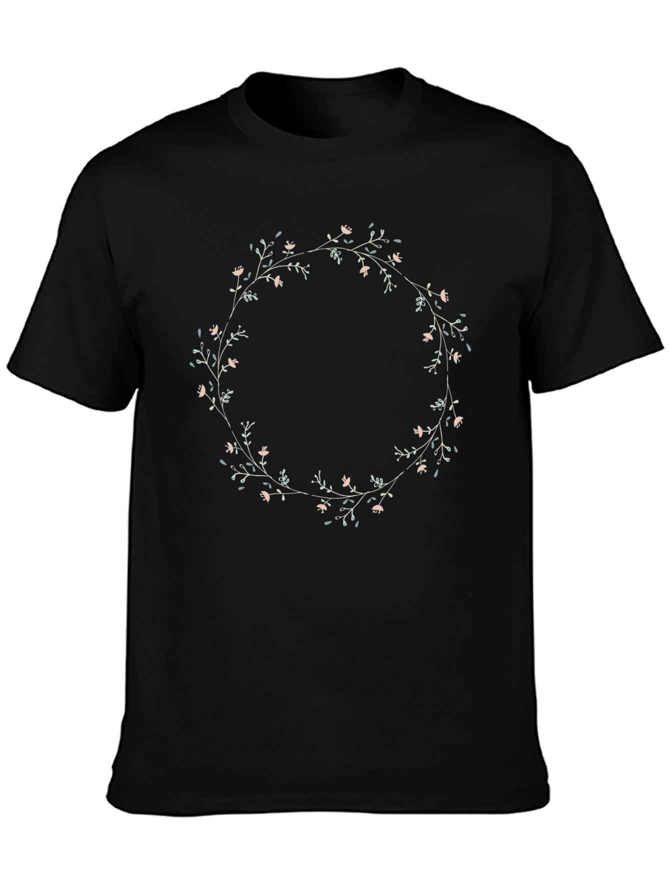 Floral Wreath Graphic Tee - Black Cotton Blend