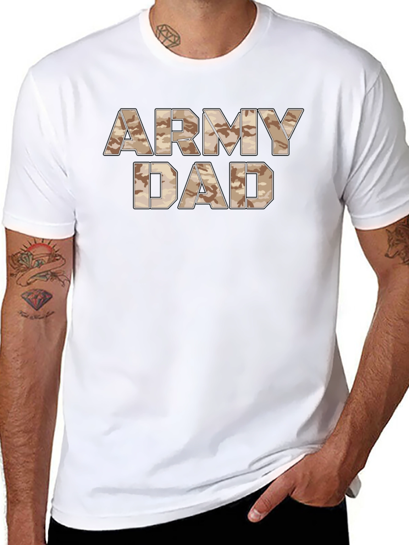 Army Dad Camo Print Black T-Shirt