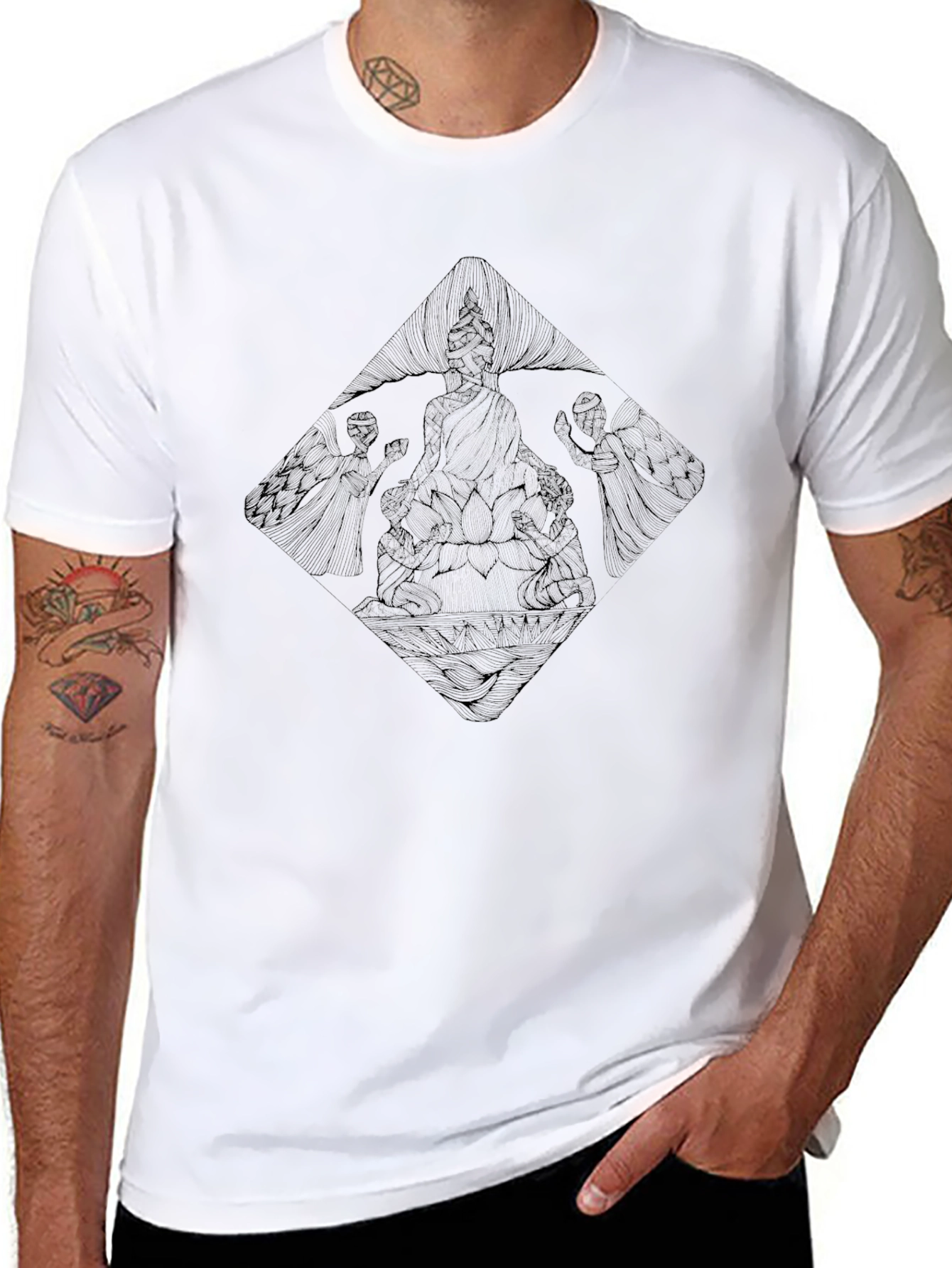 Black Graphic Print Tee for Men