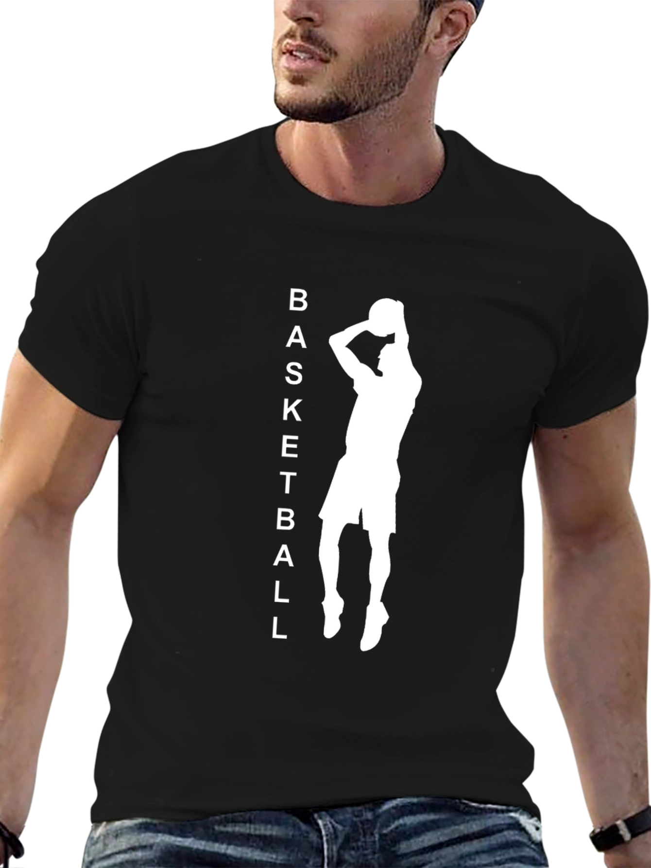 Basketball Silhouette Graphic Tee - Black Cotton Blend