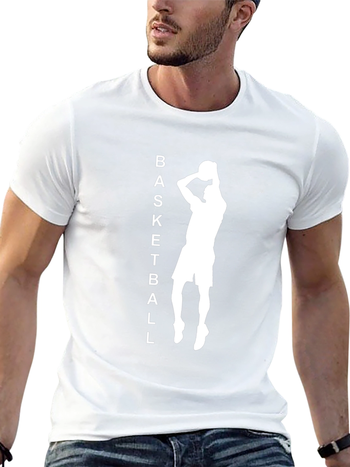 Basketball Silhouette Graphic Tee - Black Cotton Blend