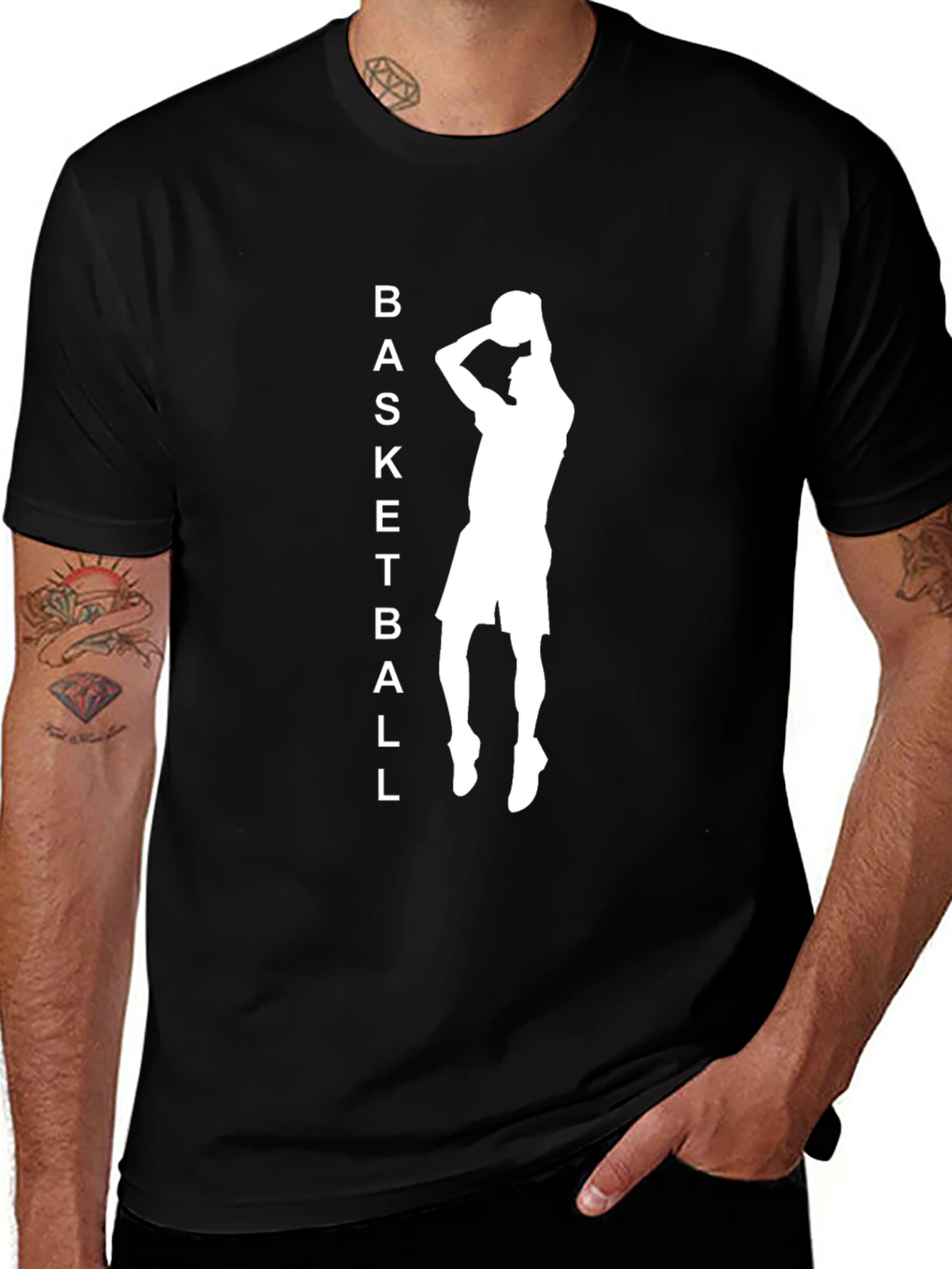Basketball Silhouette Graphic Tee - Black Cotton Blend