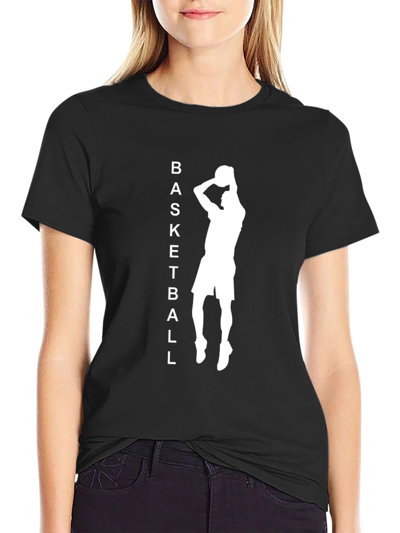 Basketball Silhouette Graphic Tee - Black Cotton Blend