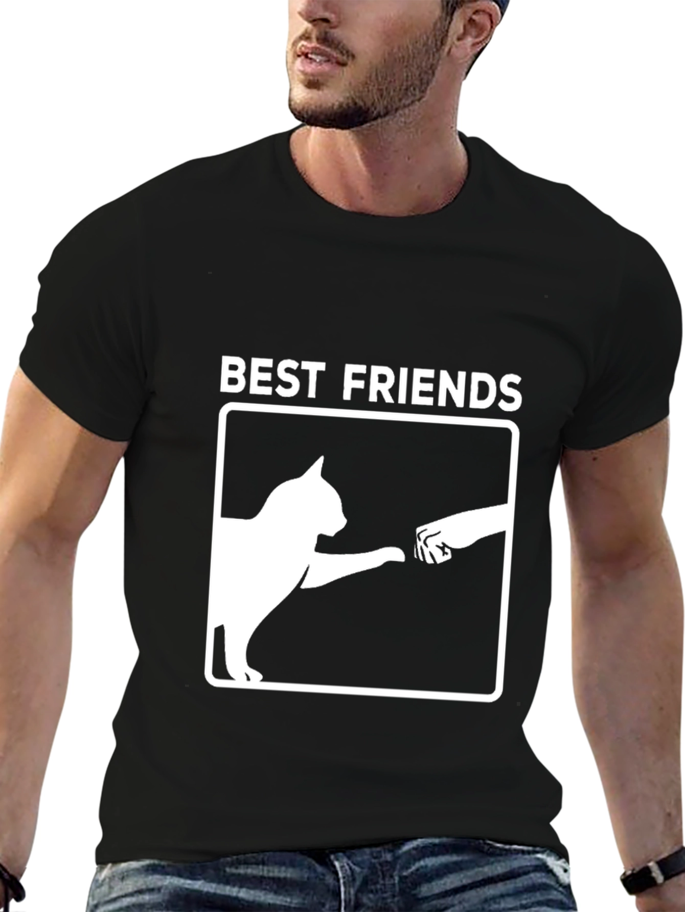 Best Friends Cat & Human Fist Bump Graphic T-Shirt