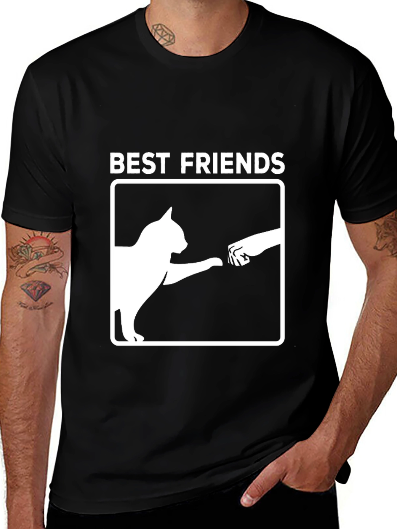 Best Friends Cat & Human Fist Bump Graphic T-Shirt