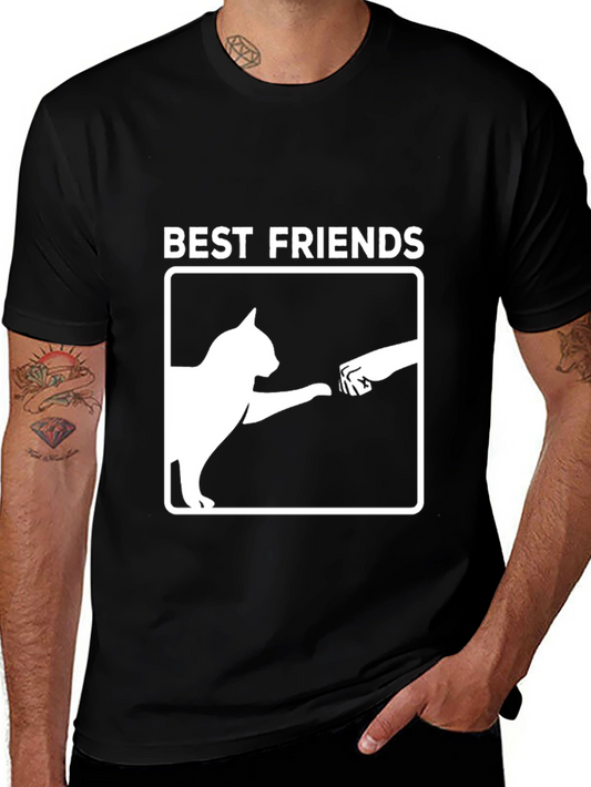 Best Friends Cat & Human Fist Bump Graphic T-Shirt