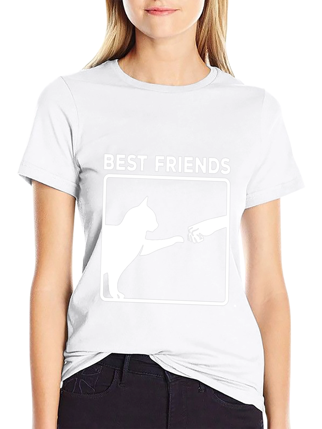 Best Friends Cat & Human Fist Bump Graphic T-Shirt