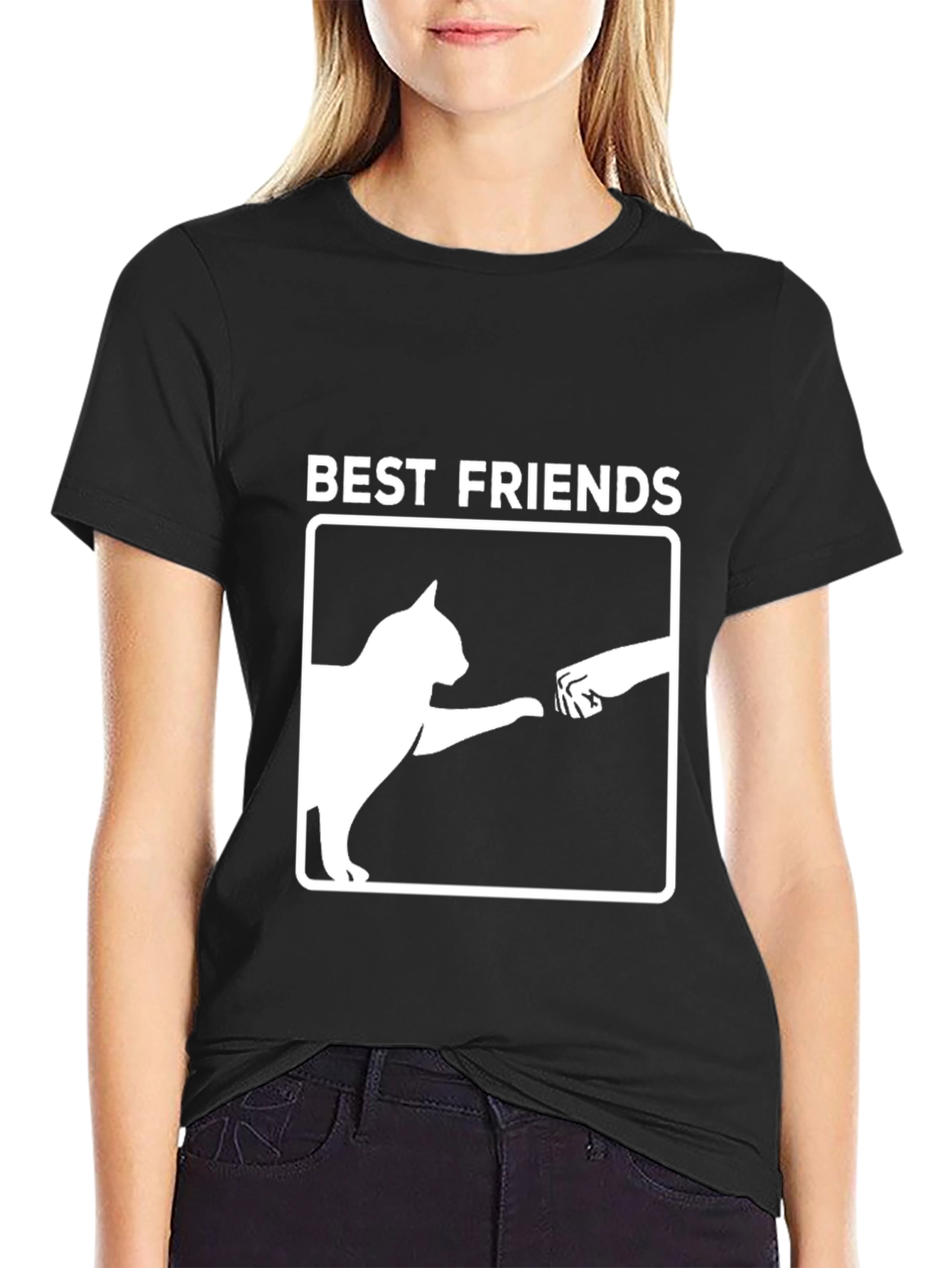Best Friends Cat & Human Fist Bump Graphic T-Shirt