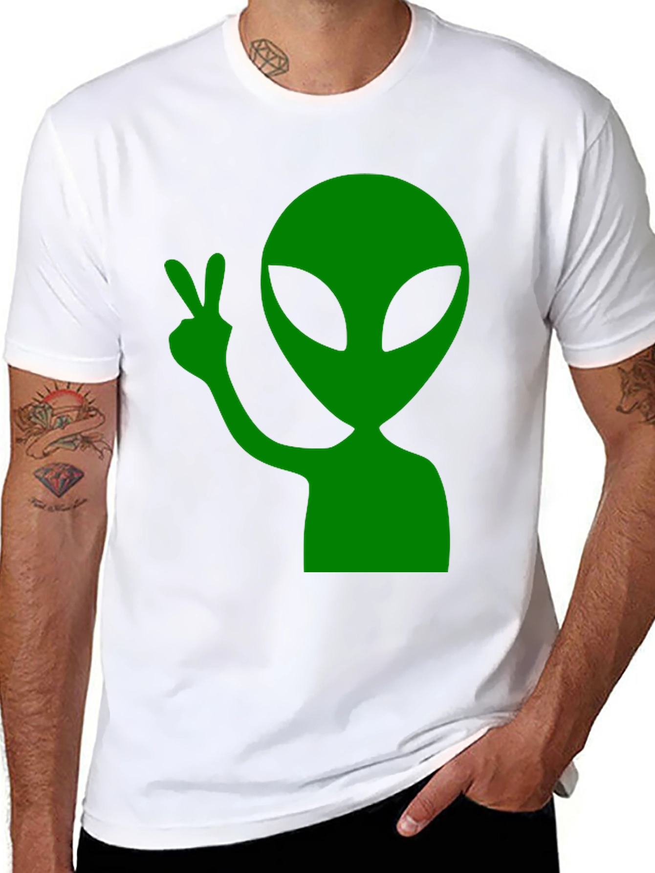 Alien Peace Sign Graphic T-Shirt
