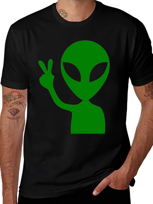 Alien Peace Sign Graphic T-Shirt