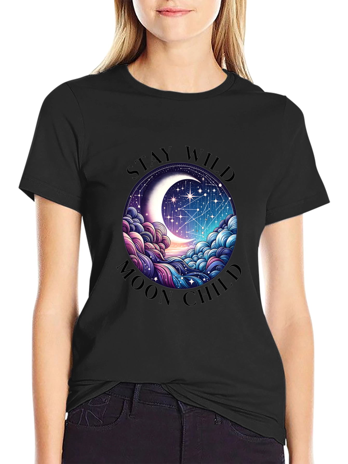 Stay Wild Moon Child Black Graphic Tee