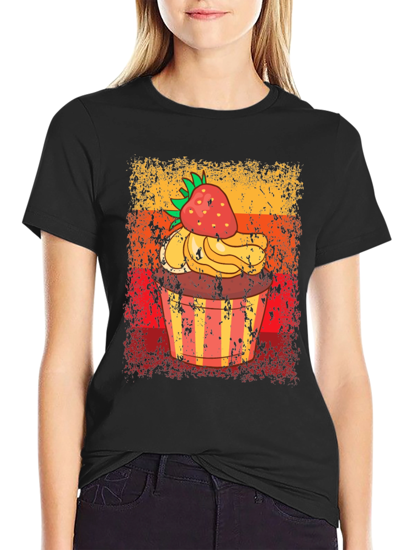 Retro Strawberry Cupcake Graphic T-Shirt