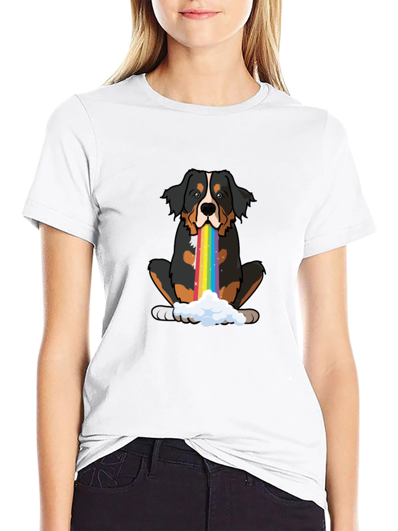 Rainbow Puke Bernese Mountain Dog Graphic Tee