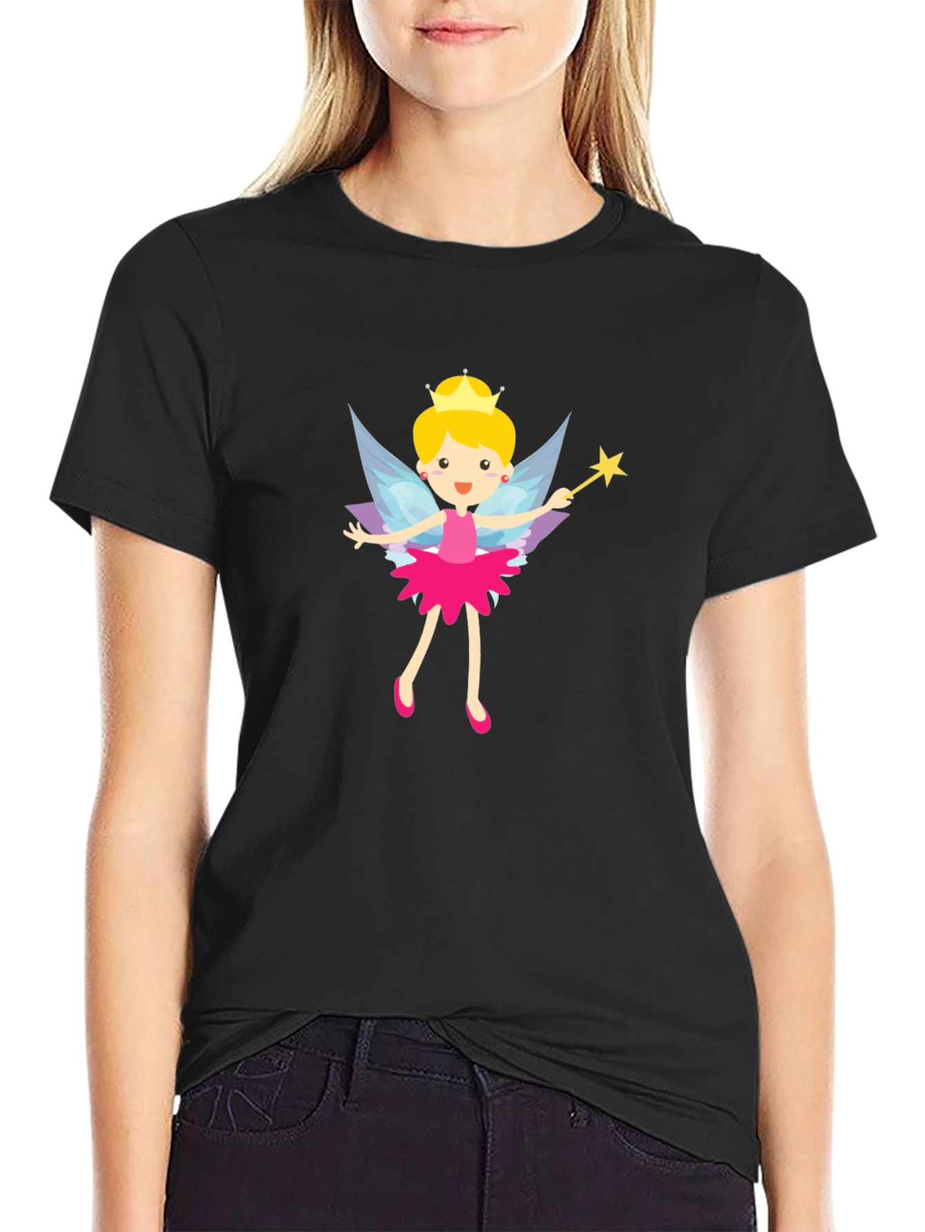 Fairy Princess Graphic Tee - Black Cotton T-Shirt